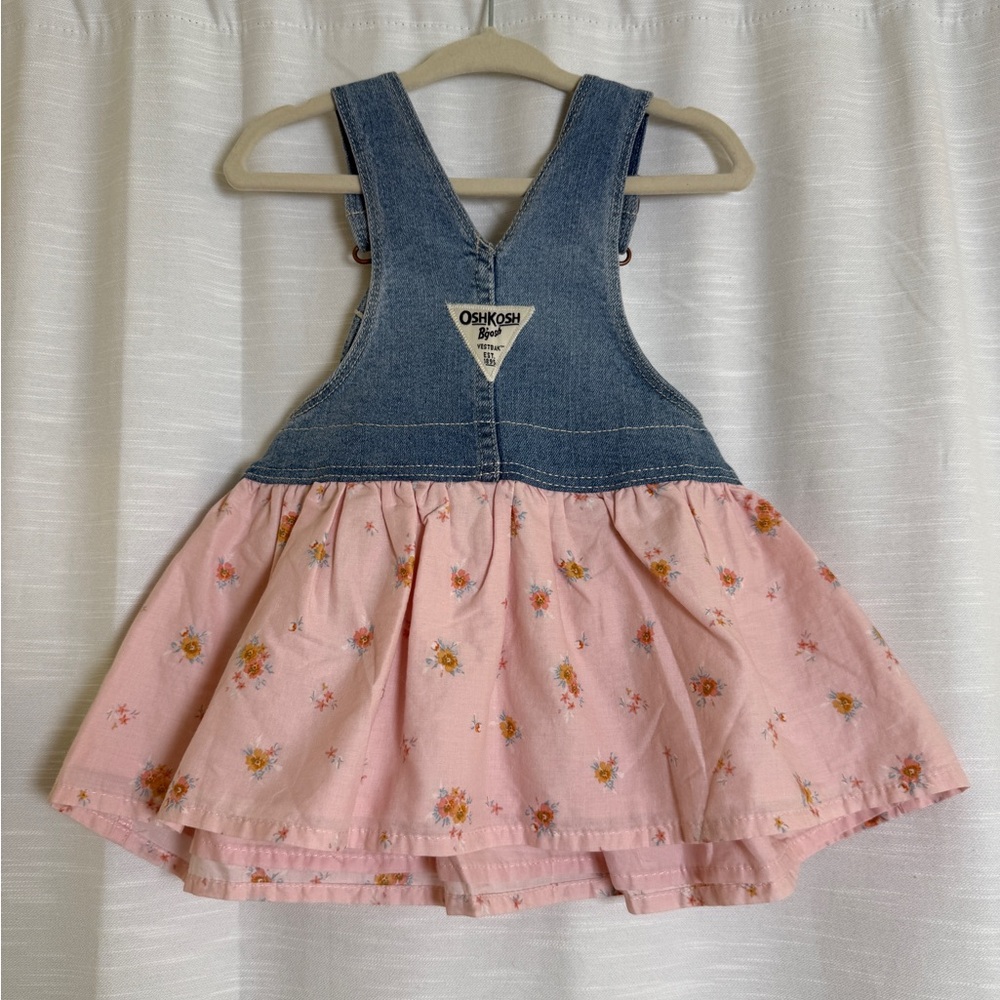 OshKosh Baby Girl Denim Overall Dress Pink Floral Skirt | NWT Size 9M - Picture 8 of 11